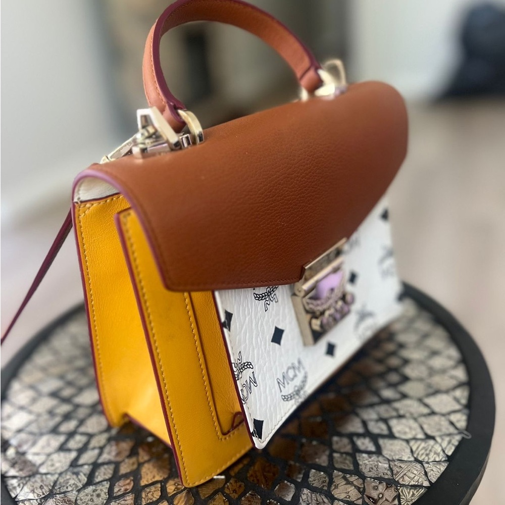 MCM Wn white & cognac small satchel